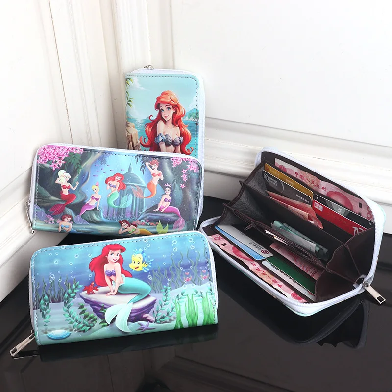 Disney Ariel Coin Purse Kawaii Cartoon Anime Cute Students Keychain Card Case I.d. Holder Zip Style Wallets Toys Girls Gifts