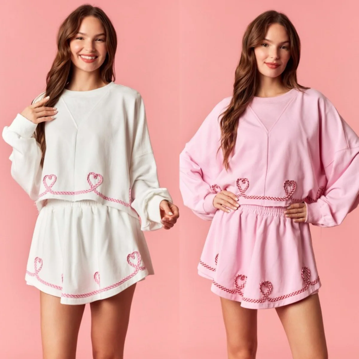 

Vntine's Day Cross-Border Embroidered Hoodie Set Women's Faion Spring Outfit Long Sve Two-Piece Set