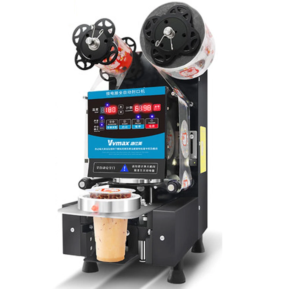 Full Automatic Cup Sealing Machine Plastic Sealer Paper Cup Milk Tea  Food Seaer Electric Bubble Tea Film English Version