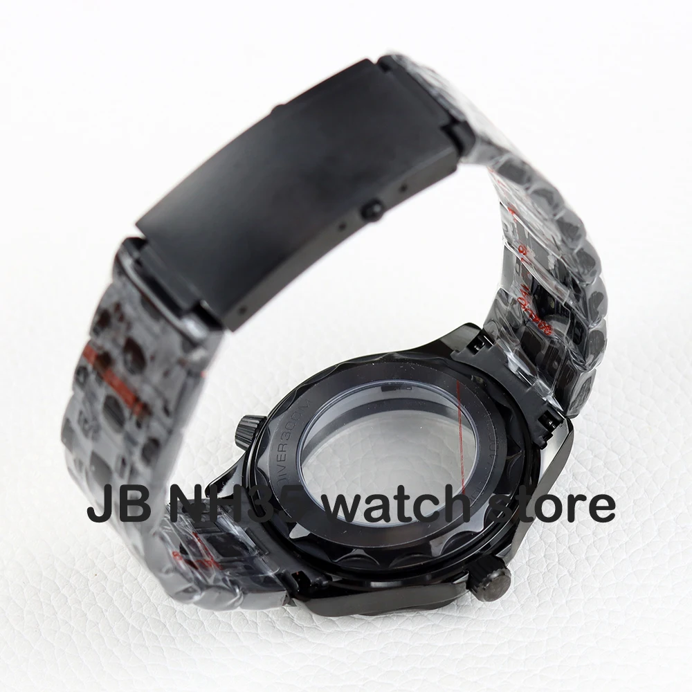 Cassa e bracciale nero NH35 da 41 mm per movimento Seamaster 300 mod NH35 NH36 Quadrante da 31 mm Cassa dell'orologio posteriore trasparente in acciaio inossidabile