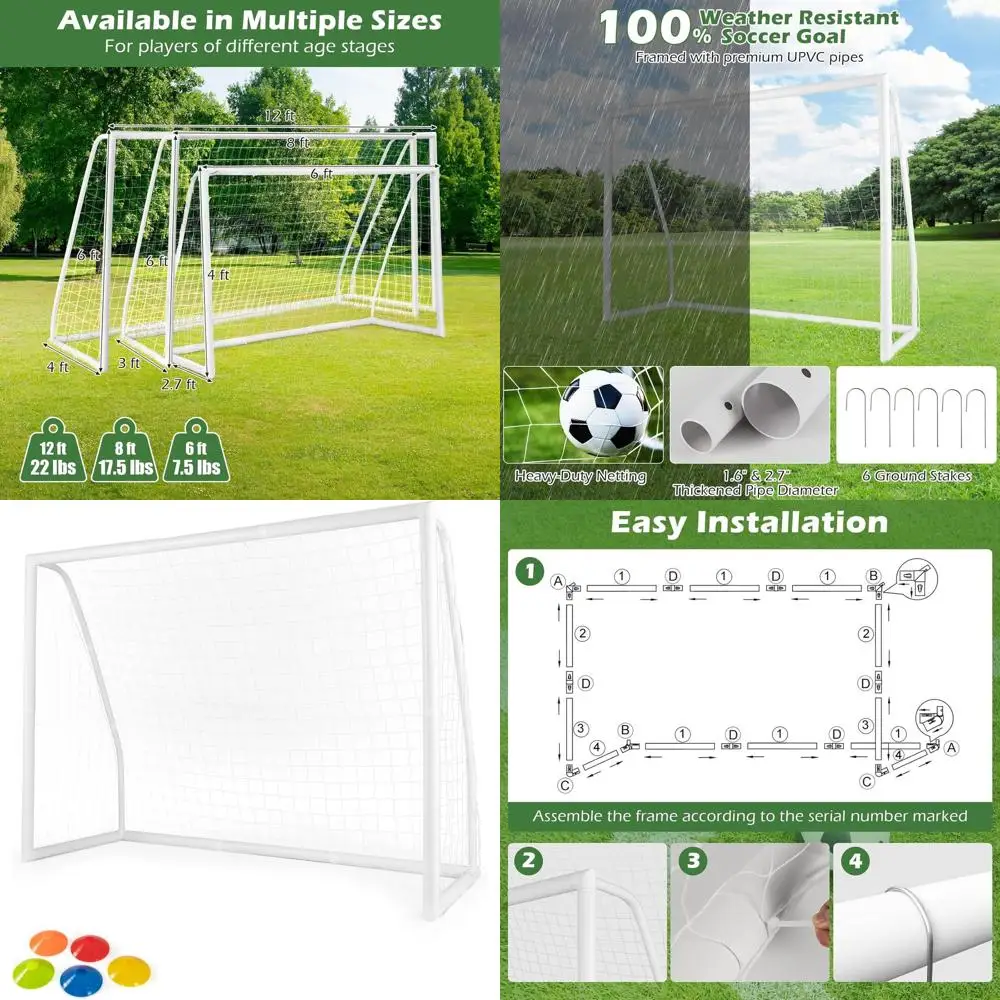 

Портативные футбольные ворота для детей: устойчивые к погодным условиям, быстрая установка, прочная сетка из UPVC, идеально подходят для тренировок и занятий.