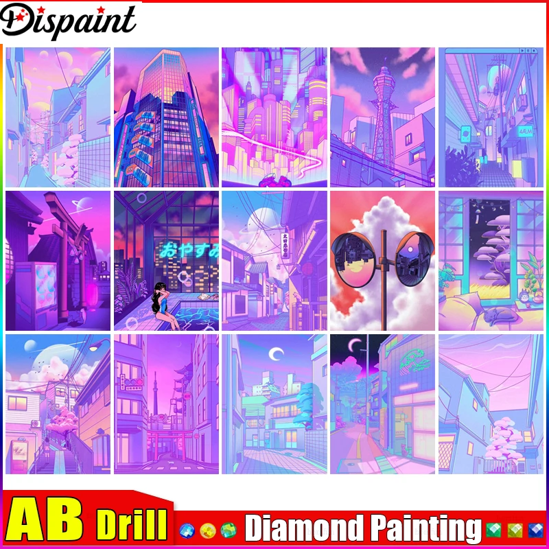 

Dispaint AB DIY 5D алмазная живопись "Город закат Луна" полная алмазная вышивка распродажа картина из стразов для праздничных подарков