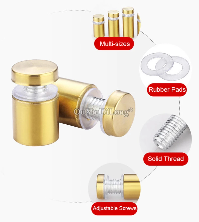 

ГОРЯЧИЕ 500 шт., полые матовые золотые рекламные гвозди из нержавеющей стали, винты, рекламный щит, стеклянные стойки, крепежное оборудование