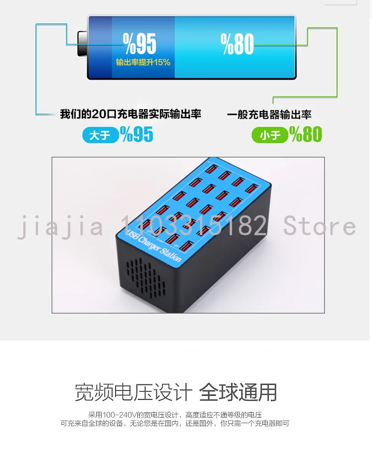 5V20A Multi hole Charger Direct Charging High Power 100W Fast Charging Phone 20 Port USB Charger USA VDE UK AU