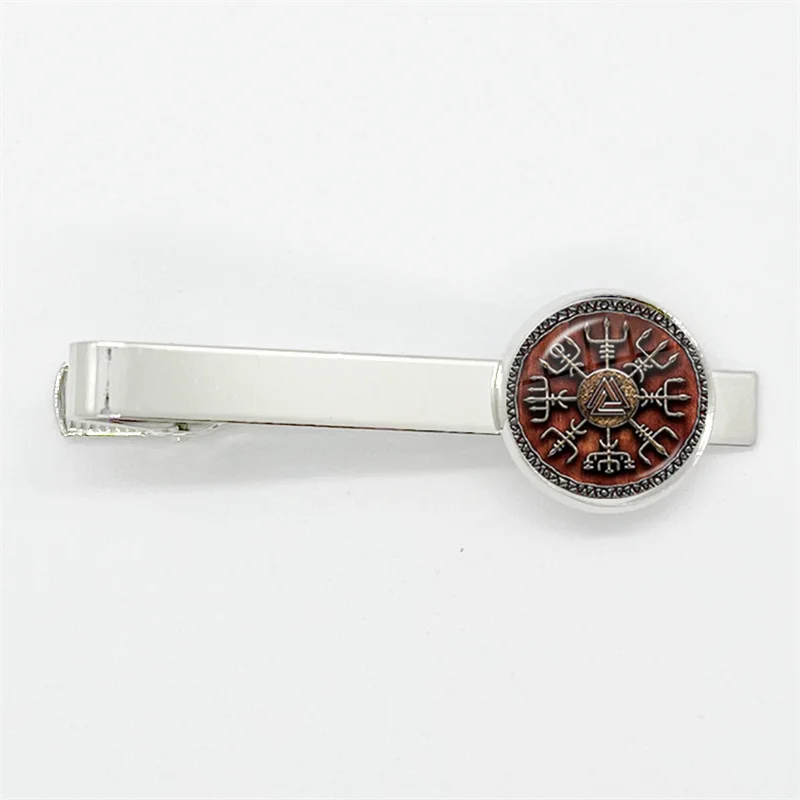 بوصلة فايكنغ رونية ثلاثية الثالوث القديمة ، مشبك ربطة عنق زجاجي بنمط رمز أودين ، مشابك ربطة عنق بلون فضي للرجال ، مجوهرات ساحرة ، جديدة #4