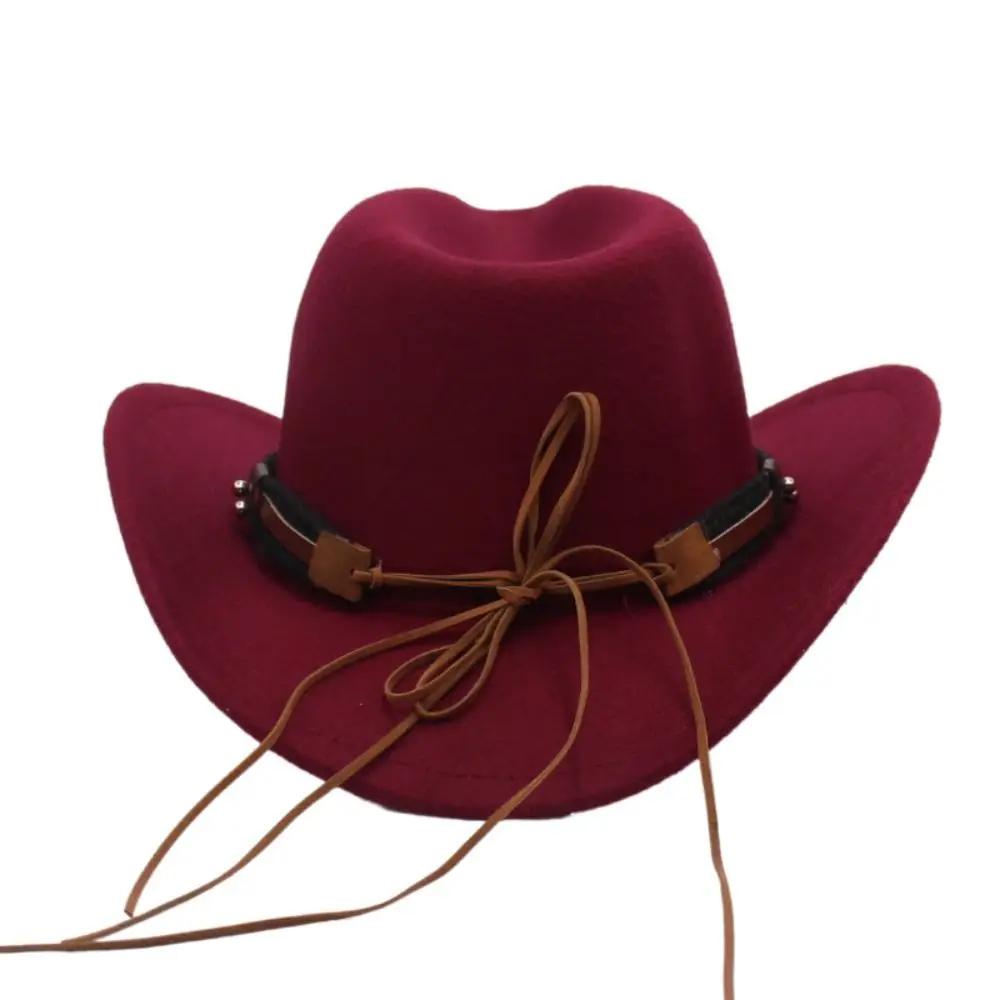 Western Cowboy Hat Roll Brim Ox Head Belt Felt Tibetan Style Top Hat Ethnic Style with Cow Band Cowgirl Cap Women