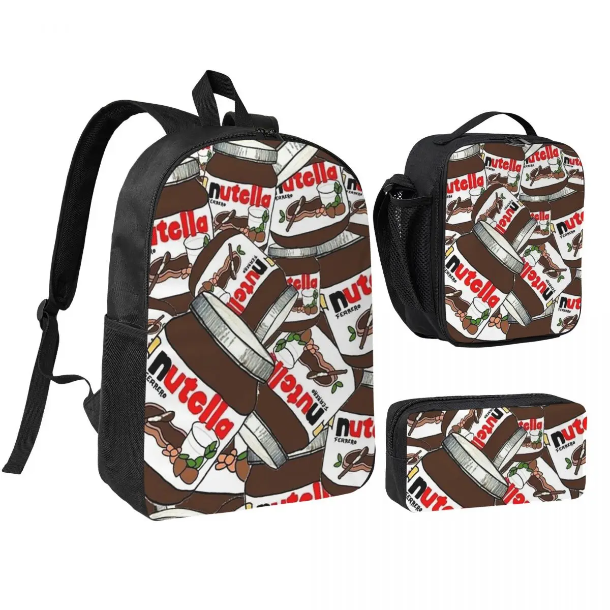 

Jar Of Nutella Chocolate Backpack Boys Girls BookBag School Bag Shoulder Bags 3ps Insulated Lunch Bag Pencil Case