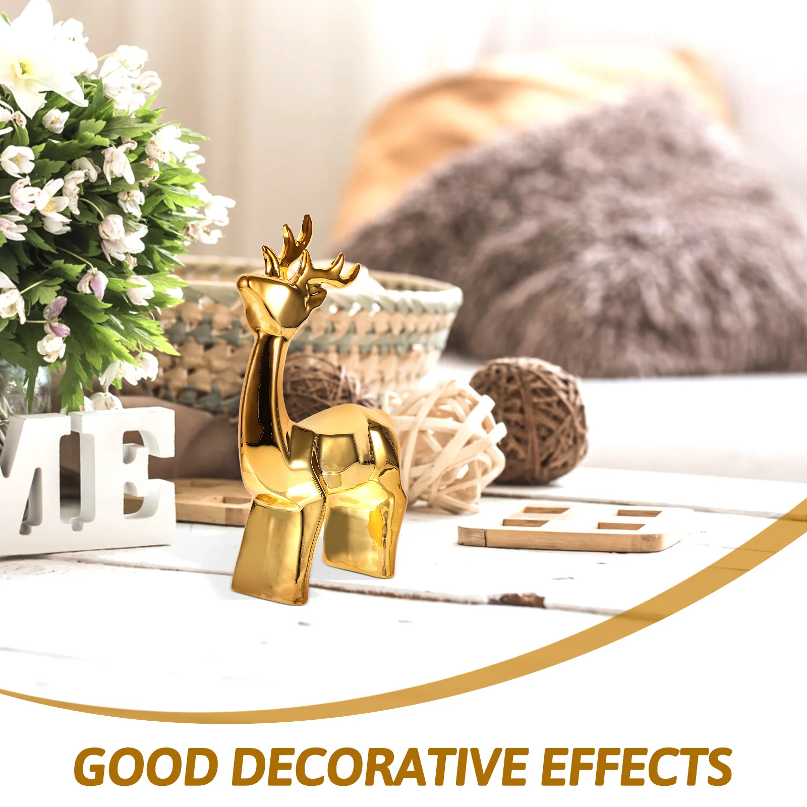 تمثال غزال من السيراميك، رف غرفة مدمج، ديكور سطح الطاولة، قطعة حرفية لتزيين الحيوانات #3