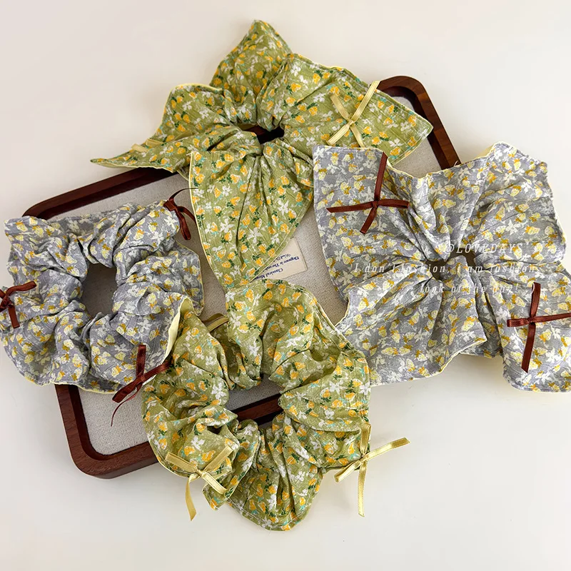 

1pc Reversible Floral Print Scarf Scrunchie French Bow Korean Style Elastic Hair Tie for Women High Bun Ponytail Holder Elegant