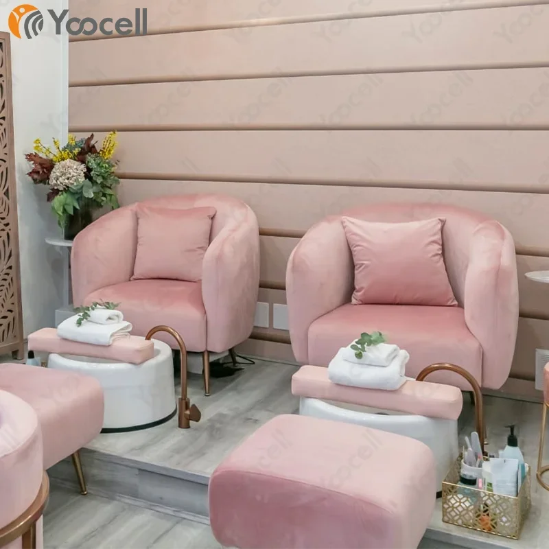 

Yoocell hot sale Instagram pink pedicure spa manicure chairs spa luxury nail salon furniture set nail chair for nails spa