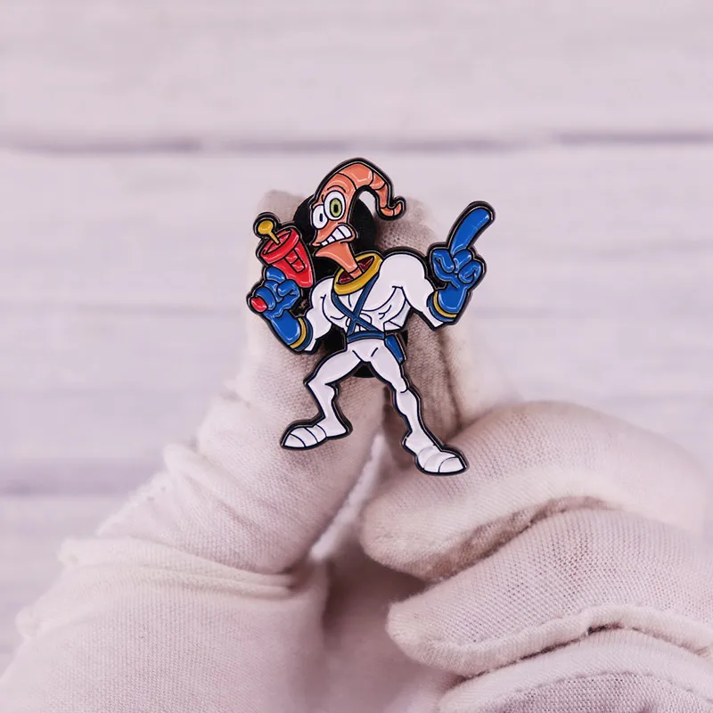Retro Game Earth Worm Jim Enamel Pin Cartoon Badge Brooch Gift Backpack Decoration Jewelry view 4