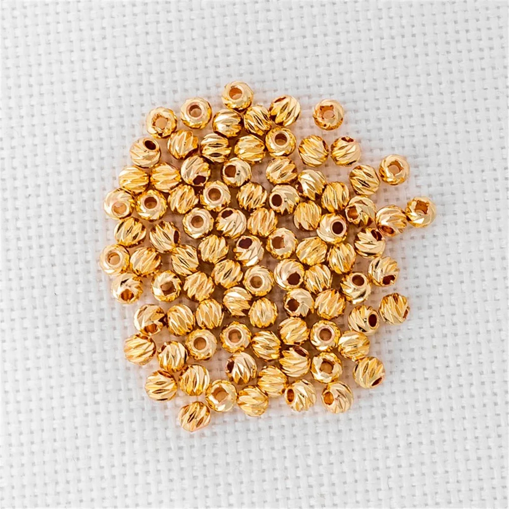 100pcs  3mm, 4mm 14K Gold Wrapped Horizontal Cut Flower Beads, Round Beads, Separated Beads, DIY Jewelry Accessories