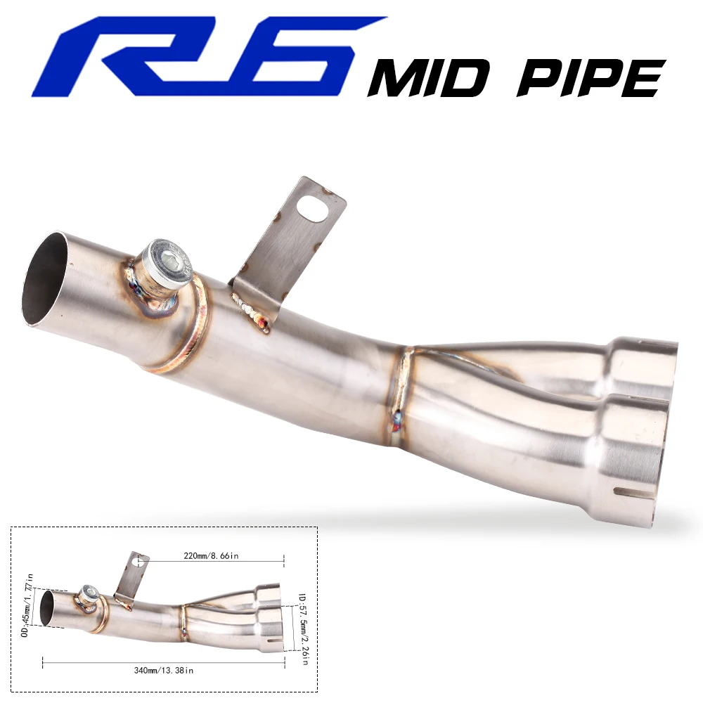 Tubo de enlace medio de acero inoxidable para escape de motocicleta, adaptador de línea de carreras, conexión de silenciador Original para Yamaha YZF-R6 2006-2024 de 51mm