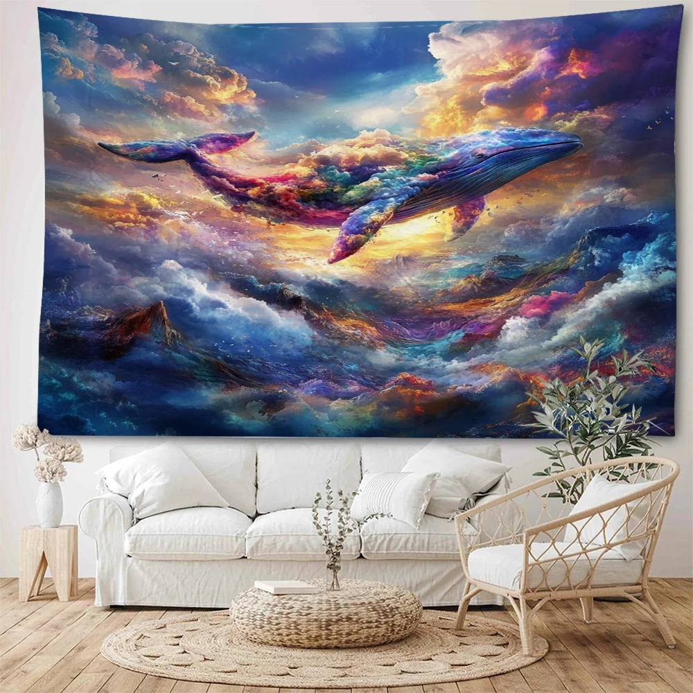 

Dreamy Whale Starry Sky Colorful Whale Dolphin Decorative Tapestry Bohemian Hippie Wall Decorative Tapestry