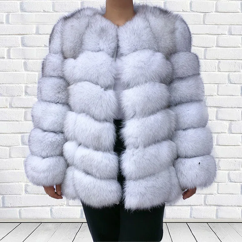 Women\'s Luxury Real Fox Fur Coat, Long Sleeve Jacket, Fluffy Coat, Natural Fox Fur Coat Original Factory Design, Winter