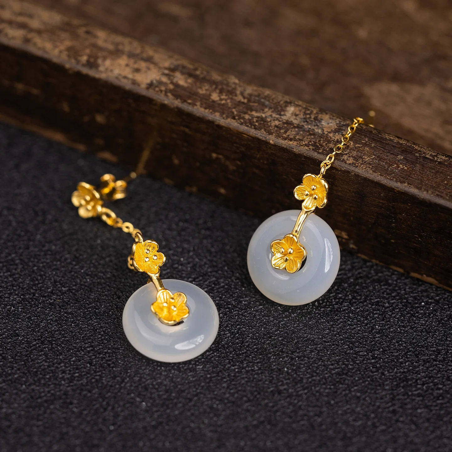 Amxiu Sterling Silver 925 Original Design New Chinese  National Trend Personality Plum Blossom Chalcedony Peace Buckle Earrings