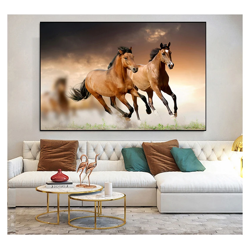 Landscape Painting on Canvas Wall Art Picture Print and Poster Modern Home Decoration Unframed European Running Horses Animal