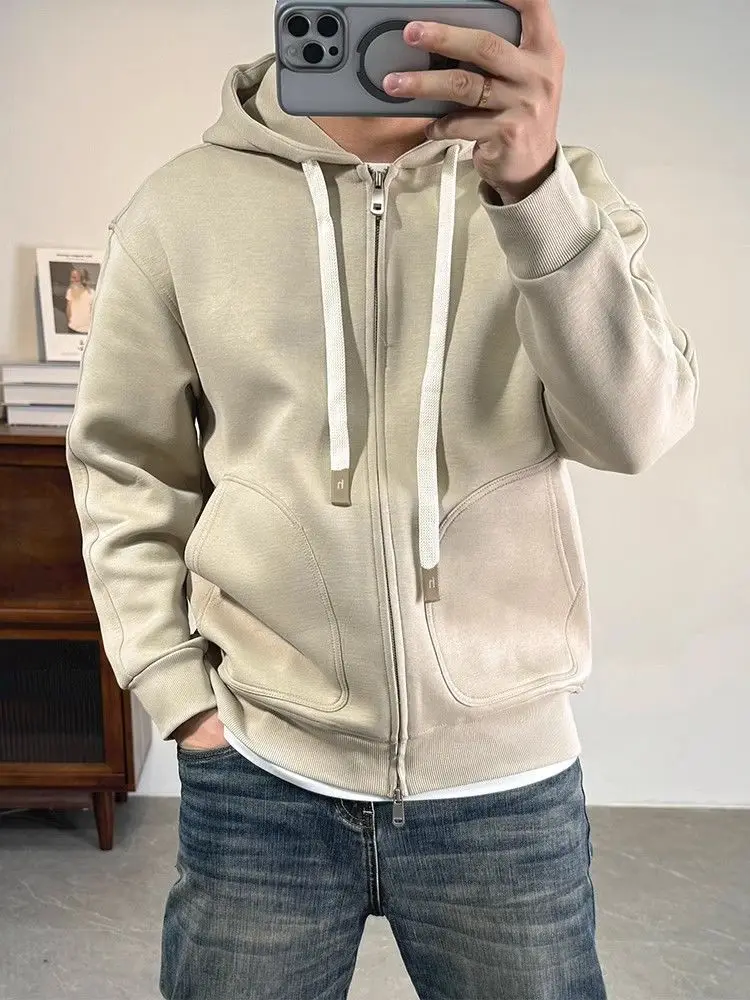 

Men's Hooded Cardigan Sweatshirt Autumn and Winter New Versatile Simple Loose Long Sleeved Zipper Jacket