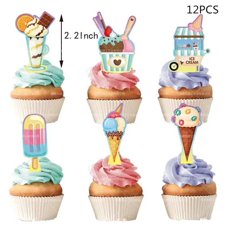 Eis Cartoon Thema Party Arrangement Popsicle Geburtstag Pull Flag Latex Ballon Kuchen Einsatz Karte Sommer Party Dekoration – Detail 10