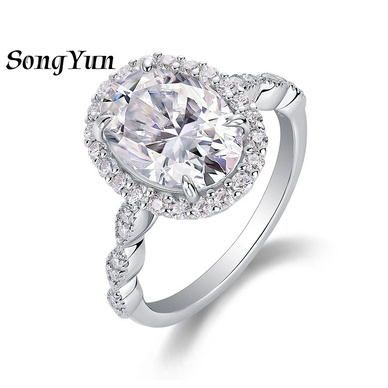 

SONGYUN Luxury Jewelry 925 Sterling Silver Ring Round Moissanite Stunning Ring for Friend 18K Gold Plated SYT Patent Fine Rings