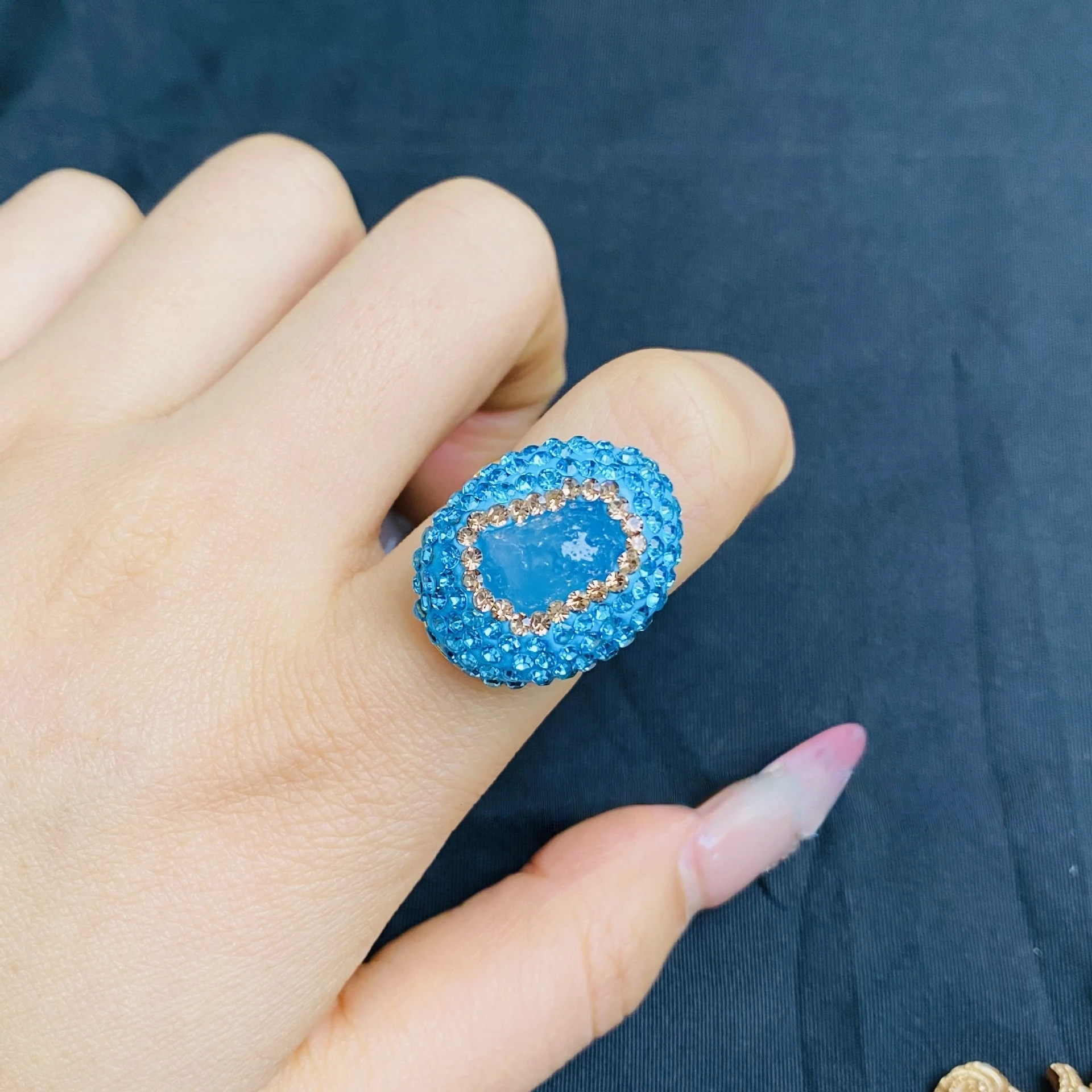 Natural Raw Aquamarine Crystal Jewelry Sets Handmade Inlaid March Birthstone Body Quartz Body-Purifying Gift for Women Girls
