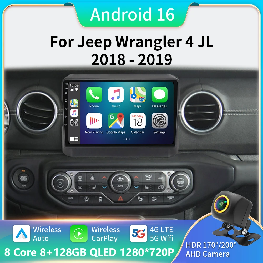 

2Din Stereo Receiver Android All In One Car Radio Intelligent Systems For Jeep Wrangler 4 JL 2018-2019 Multimedia Player 5G DVD