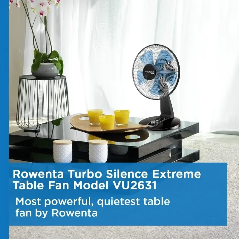 Rowenta, Desk Fan, Turbo Silence Table Fan,Ultra Quiet Fan for Bedroom, Oscillating, Portable, 4 Speeds, Manual Turn Dial