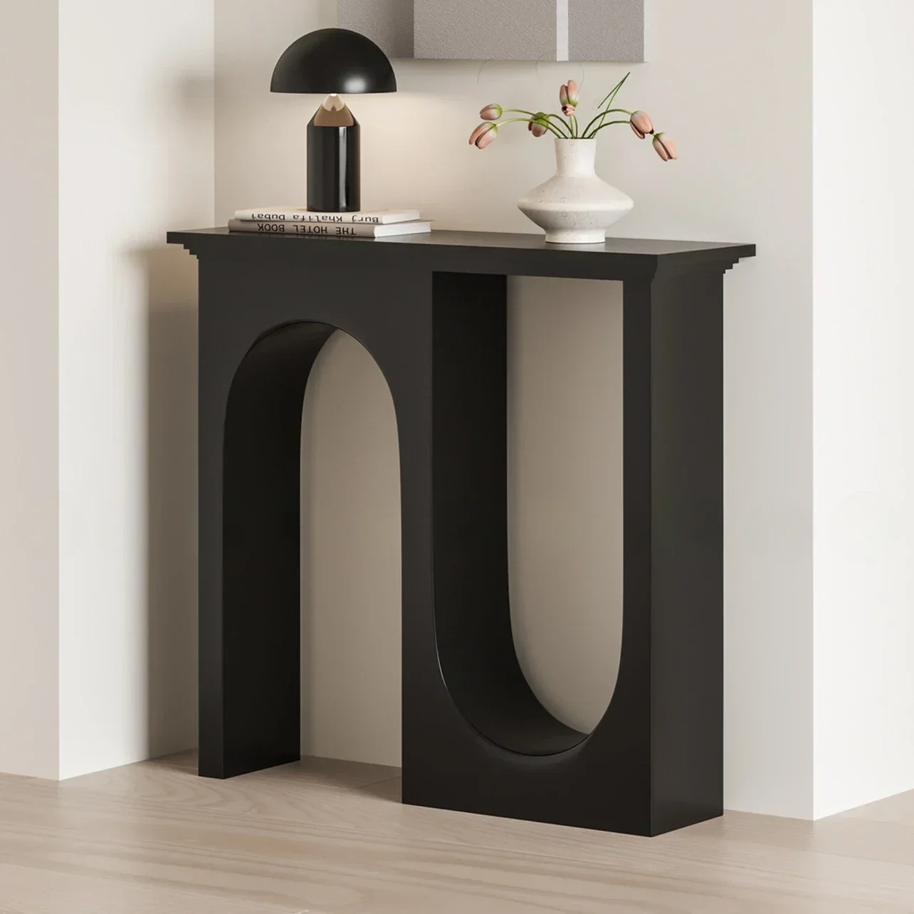 Light luxury black double arc entryway minimalist decoration villa living room corridor