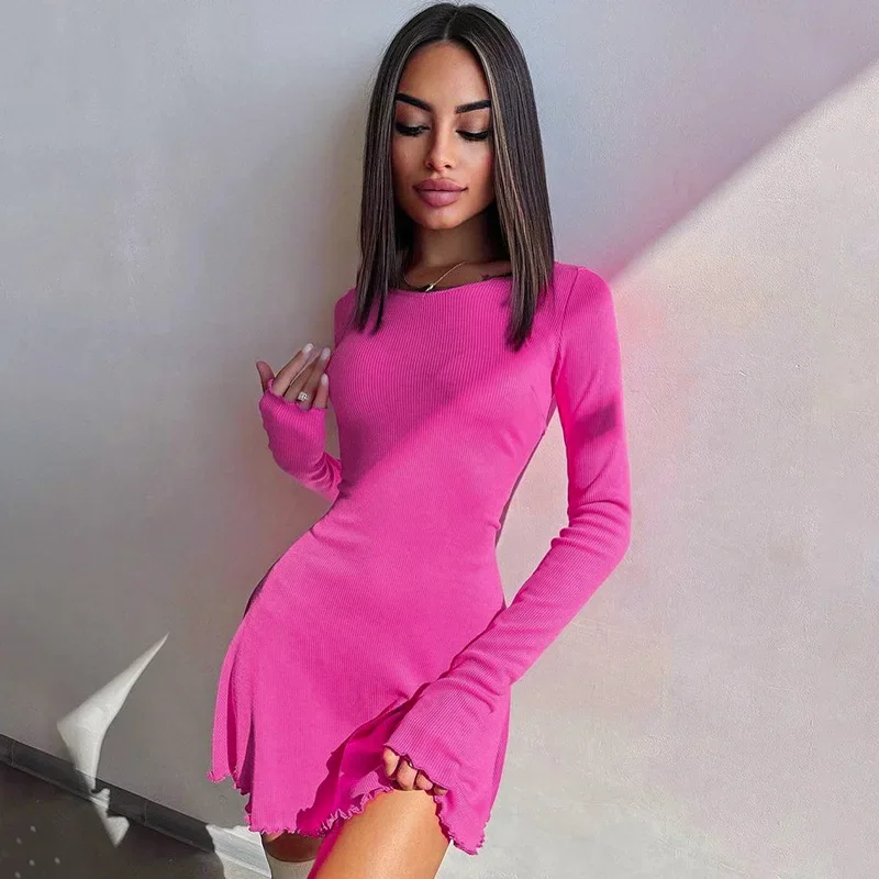 Women's Autumn and Winter New Fashion Simple Solid Color Back Strap Waist Dress Foreign Trade Wholesale 2024 New Y2k Dress