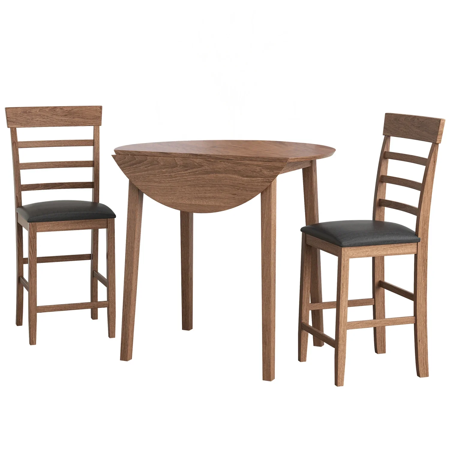 

Retro 3-Piece Counter Height Dining Table Set with Drop-Leaf Design and 2 Stylish Upholstered Chairs in Walnut Finish - Perfect