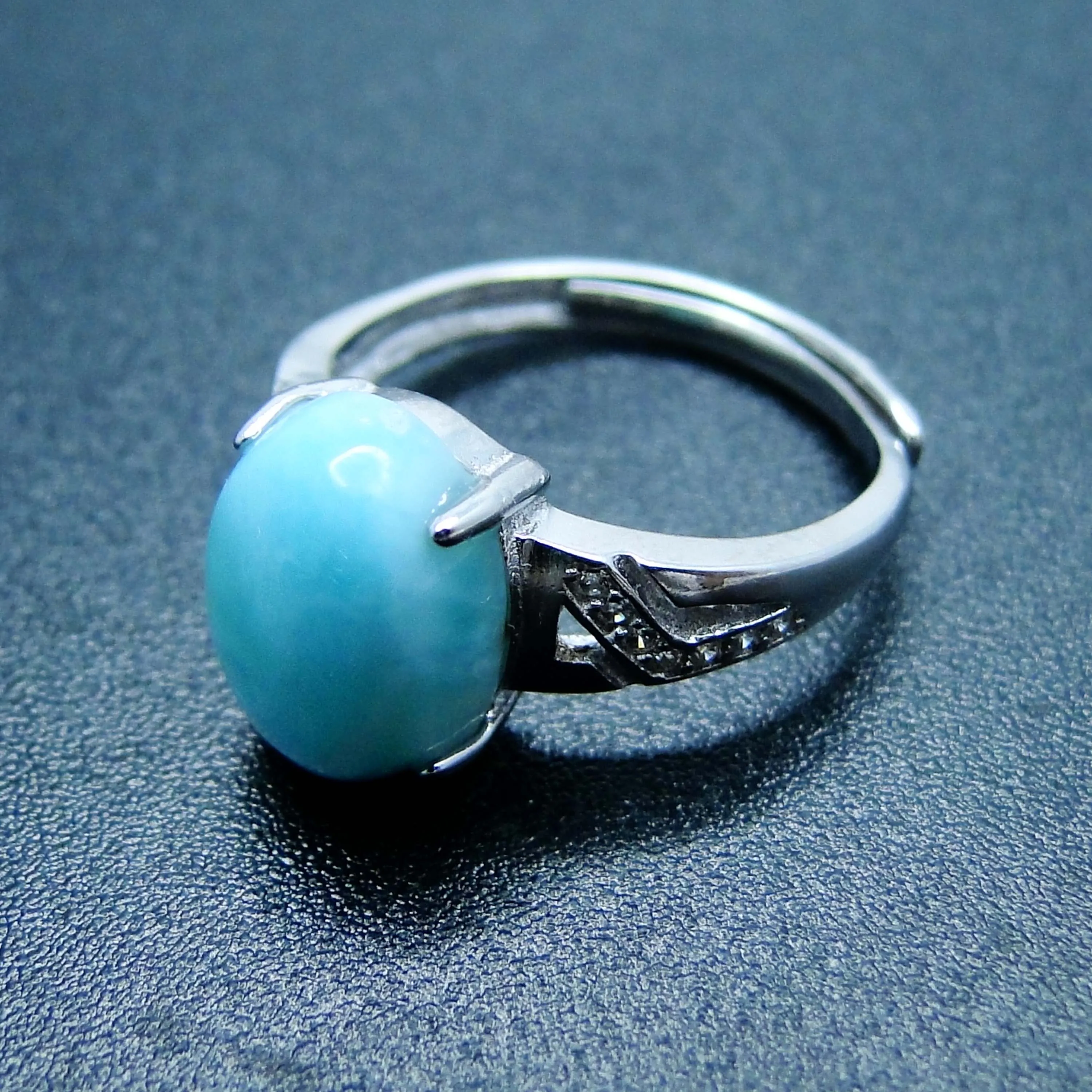 100% 925 Sterling Silver Fine Jewelry Natural Dominica Larimar Ring For Engagment Wedding Ring Gift