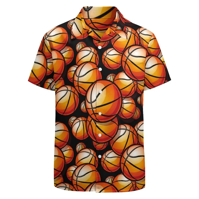 

Men's Fashion Summer T-Shirts Hawaiian Basketball 3d Print Button Shirts Short Sleeve Beach Oversized Shirts Outdoor Sportwear