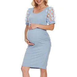 Plus Size Maternity Dresses For Photo Shoot Vintage Short Mesh Flower Sleeve Bodycorn Dress Pregnant Women Summer Clothes Gowns
