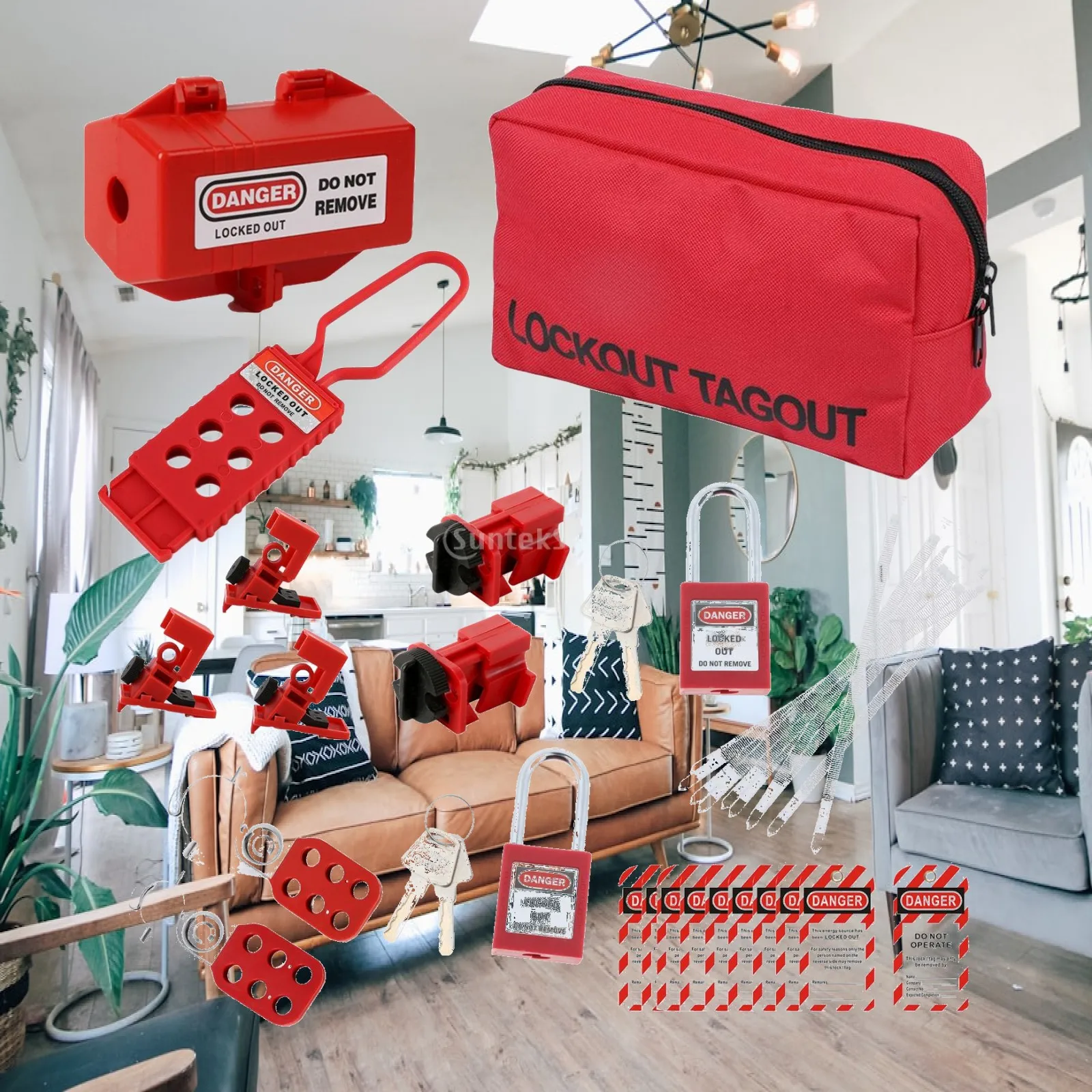 Lockout Tagout Safety Set with Universal Circuit Breaker Lock Bag Nylon Plastic Padlocks for Power Switch Isolation