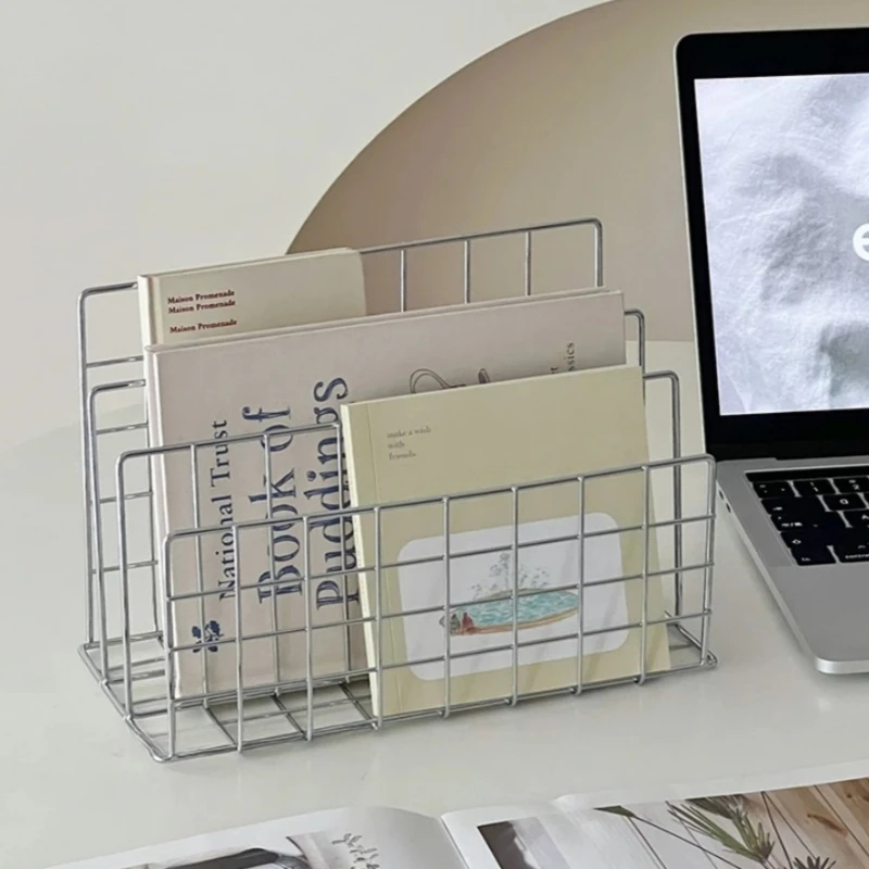Ins Minimalist Iron Desktop Storage Rack Metal Multi-functional Desktop Organizer Document Book CD Display Racks Bookshelf view 4