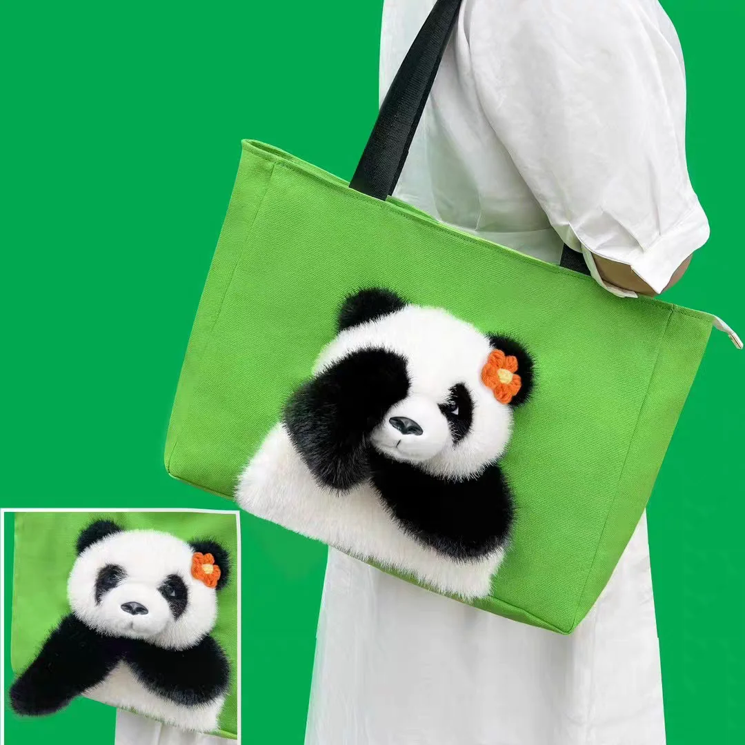

Tote Bag Aesthetic Canvas Panda Handbags with Zipper for Women Travel Shoulder Bags Purses