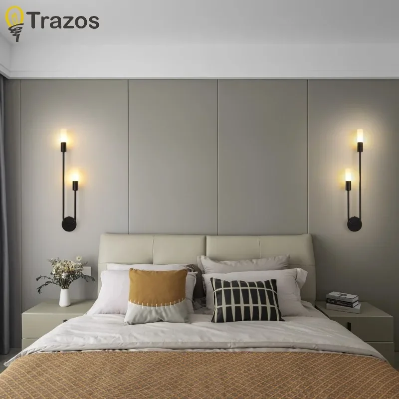 Modern Simple LED Wall Lamp Gold Black Nordic Long Wall Lamp Living Room Bedroom Hallway Corridor Background Interior Decoration