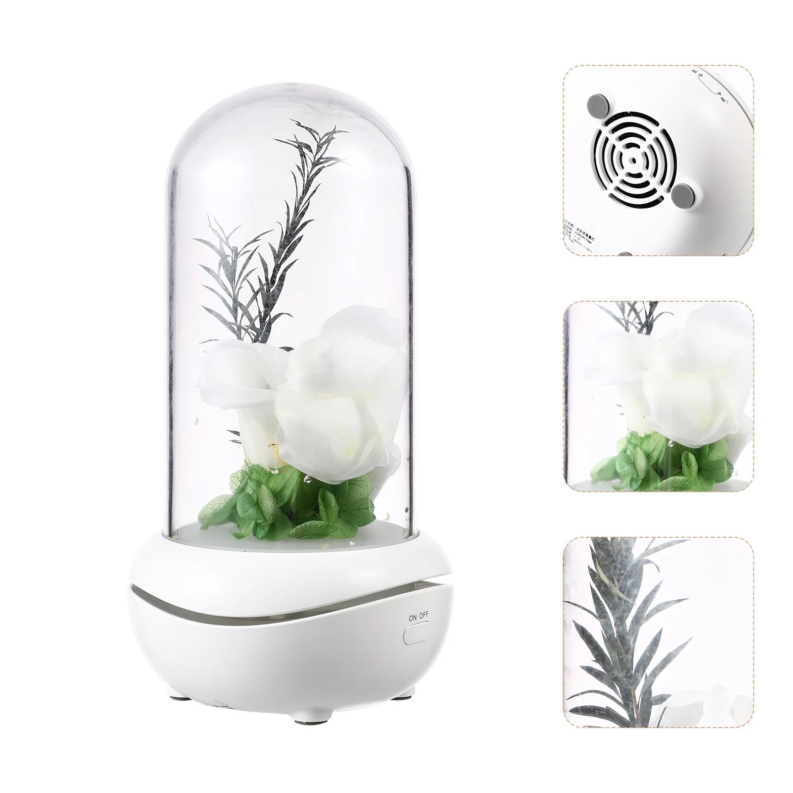 

Glass Flower Lamp Air Diffuser Eternal Rose Gift for Valentines Day Miniture Landscape Humidifier