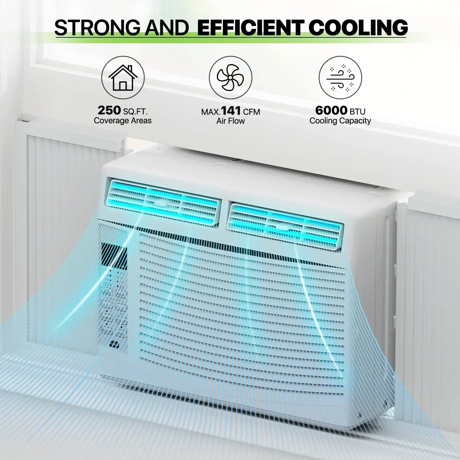 Climatiseur de fenêtre 6000 BTU, unité de fenêtre AC avec télécommande/télécommande et filtre lavable, fonctionnement silencieux, idéal pour les pièces jusqu'à