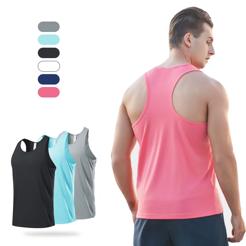 Heren Sportvest Outdoor Hardlooptraining Snelle Droge Fitness Tops Jogging Mouwloos Shirt Basketbal Racerback Singlets