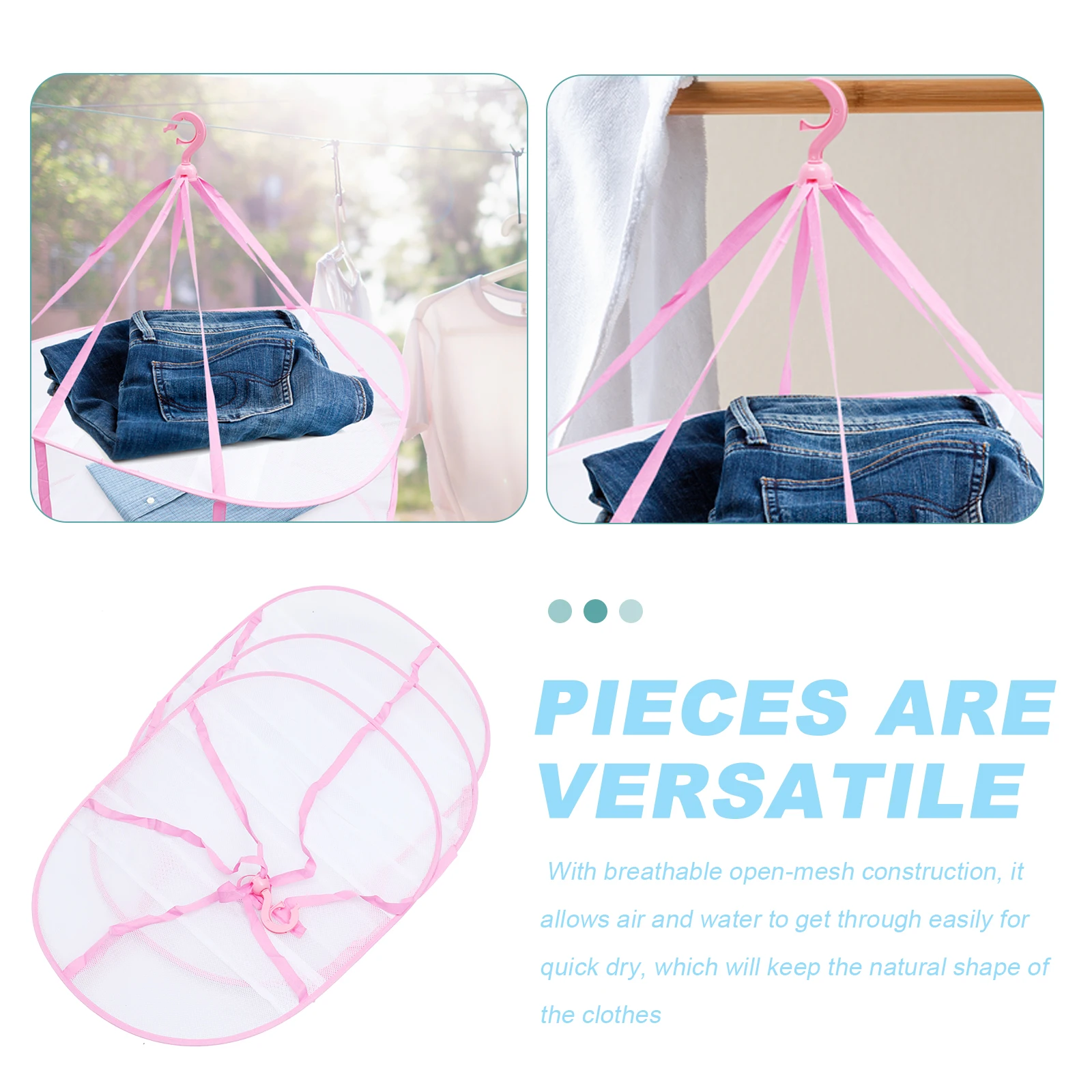 

3 Tier Folding Drying Rack Mesh Clothes Hanging Dryer Basket Nets Blue Lightweight Sturdy Nylon Steel Wire Ring Indoor Outdoor