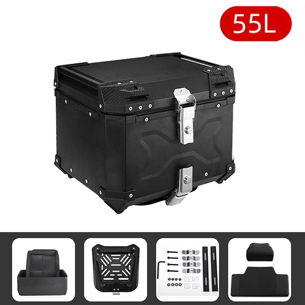 45/55/65L Aluminium Motorfiets Kofferbak Waterdichte Top Box Staart Doos Kofferbak Carrier Universele Motor Opslag staart Doos Bagage - afbeelding 1