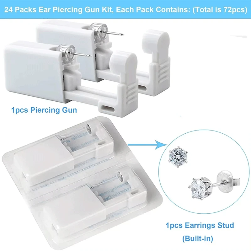 Disposable Home Ear Piercing Gun Kit with Earring Set Sterile Self Piercing Tool Machine for Men Girl Allergy Free Painless Safe