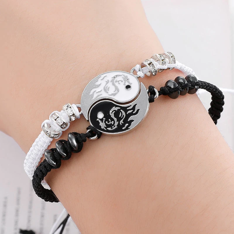 2Pcs/set Dragon Tai Chi Braided Bracelet for Women Men Best Friends Adjustable Yin Yang Bracelets Fashion Couple Jewelry-IIOO