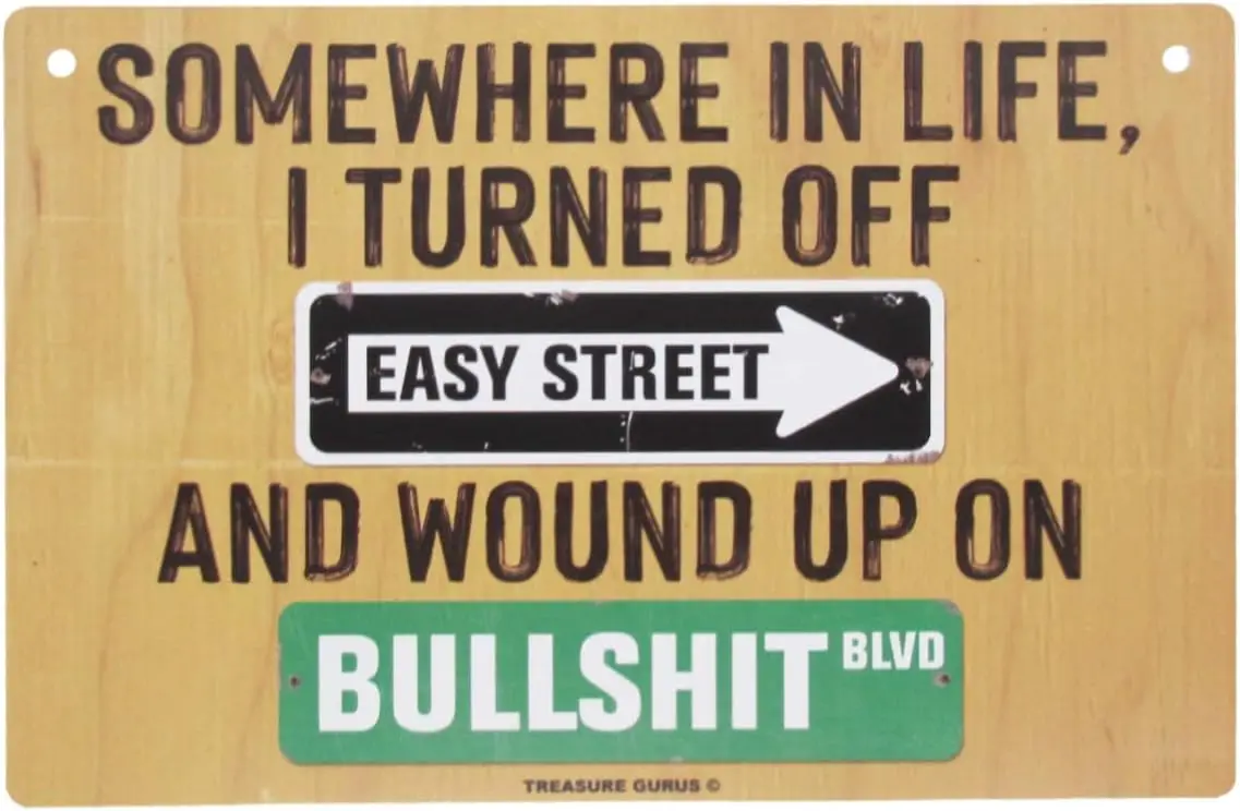 Treasure Gurus Funny Metal Bullshit Blvd Easy Street Sign Novelty Man Cave Garage Dorm Room Bar Wall Decor sign