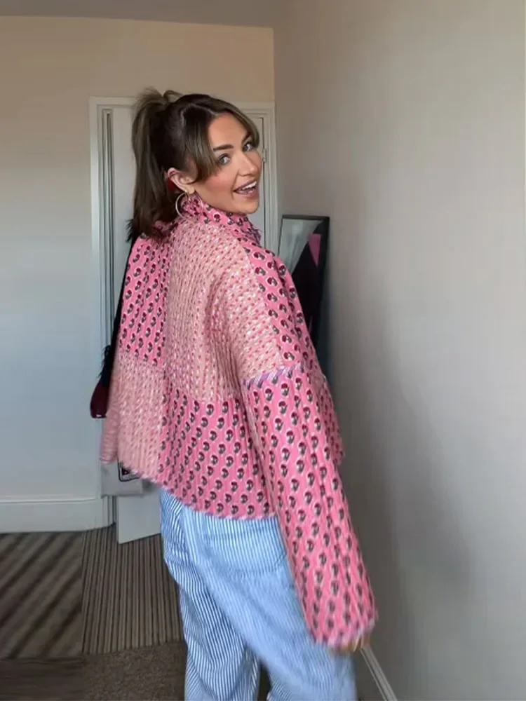 Abrigos cálidos de doble cara para mujer, abrigo grueso holgado de manga larga con botones estampados, prendas de vestir para mujer para Otoño e Invierno 2025