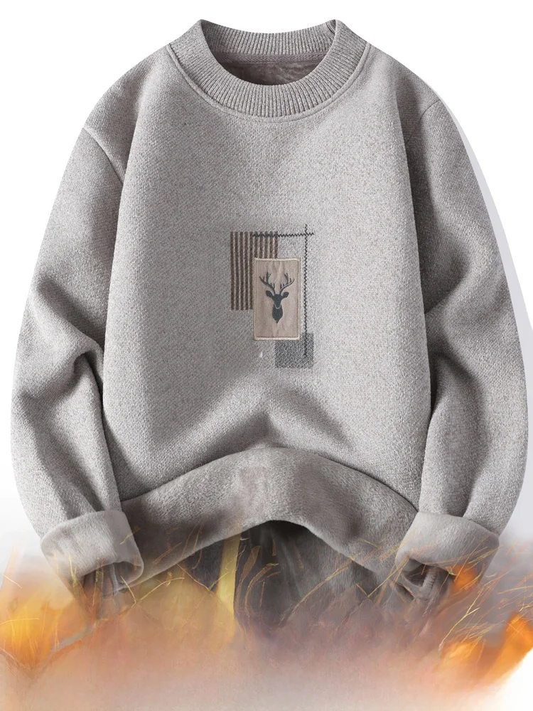 

Thiened One-Piece Fce Men's Knitted Sweater round Ne Inner Wear Winter Warm Top Casual Loose Fit Long Sve T-irt