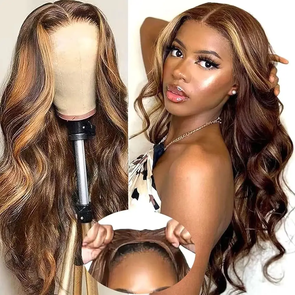 P4/27 Human Hair Wigs Piano Color Highlight 200% Density 40 Inches 13x6 13x4 HD Transparent Lace Frontal Wig Body Wave For Women Pre Plucked Brazilian Hair