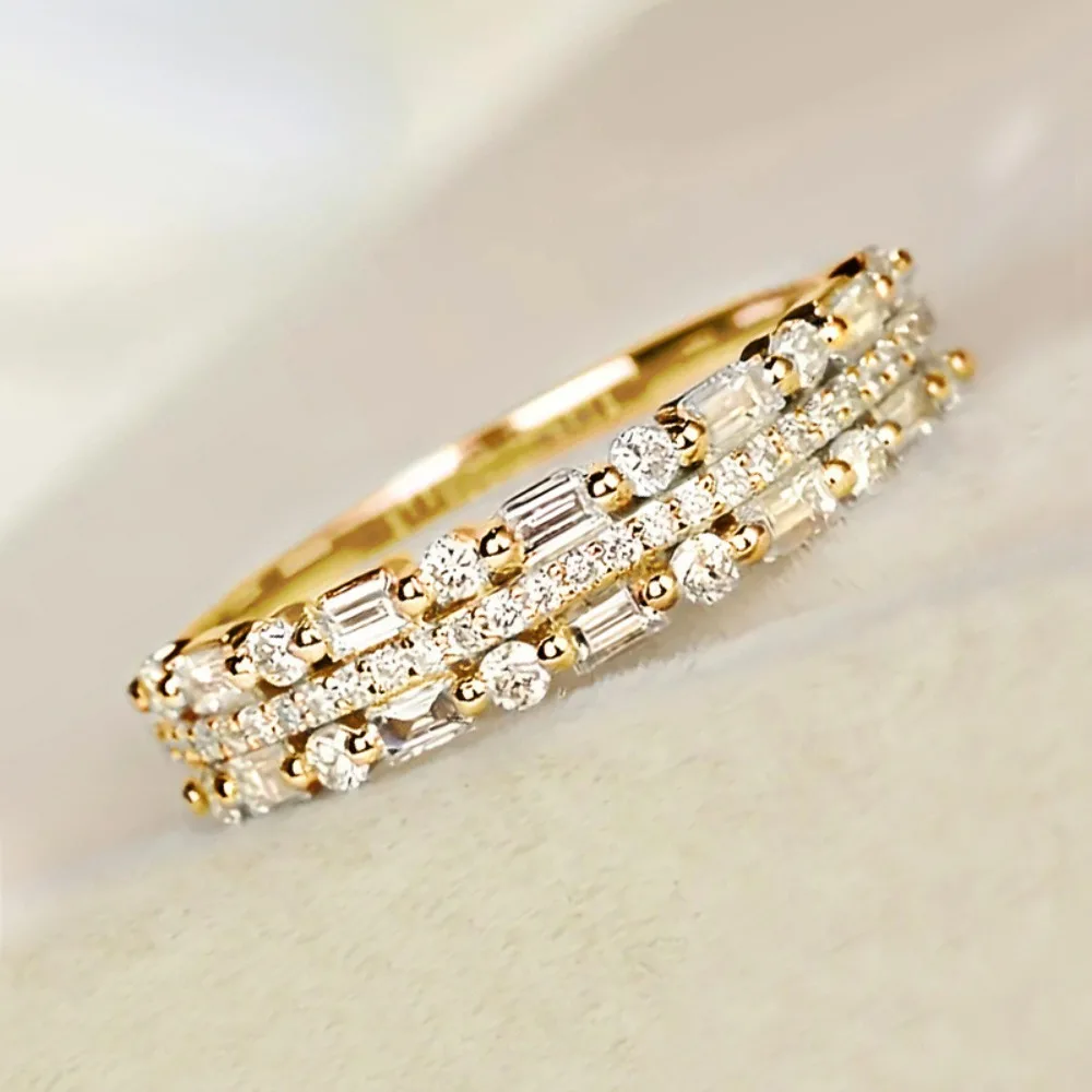 Exquisite Super Shiny High Quality 5A Zircon Three Layers Fine Circular Lines Rings for Women Stainless Steel Finger Jewelry