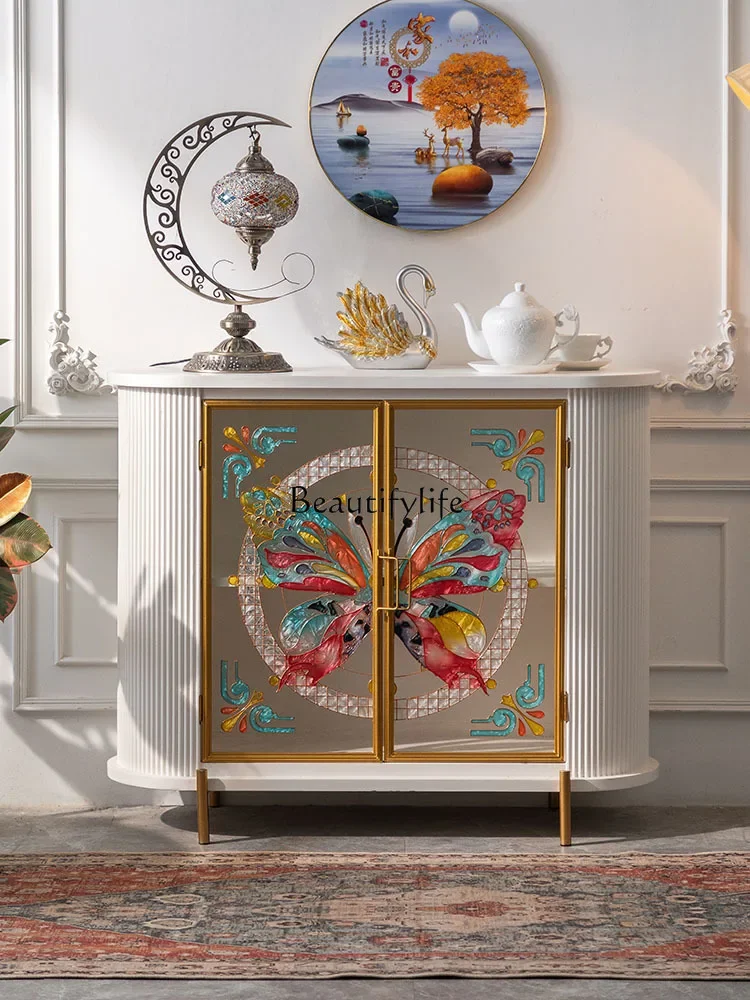 

FG52French Solid Wood Dining Edge Light Luxury Entrance Cabinet Living Room Decorative Storage Double-Door Artistic Cabinet